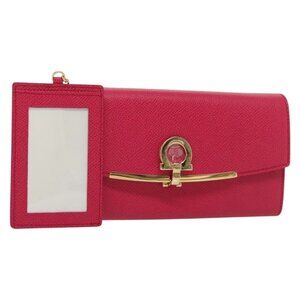 Salvatore Ferragamo Gancini Long Wallet Leather Pink Gold Auth 139609
